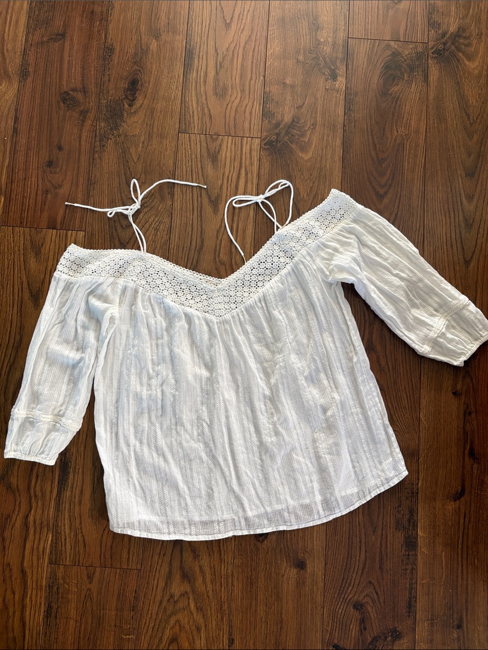 Women’s White Off-Shoulder Crochet Trim Top